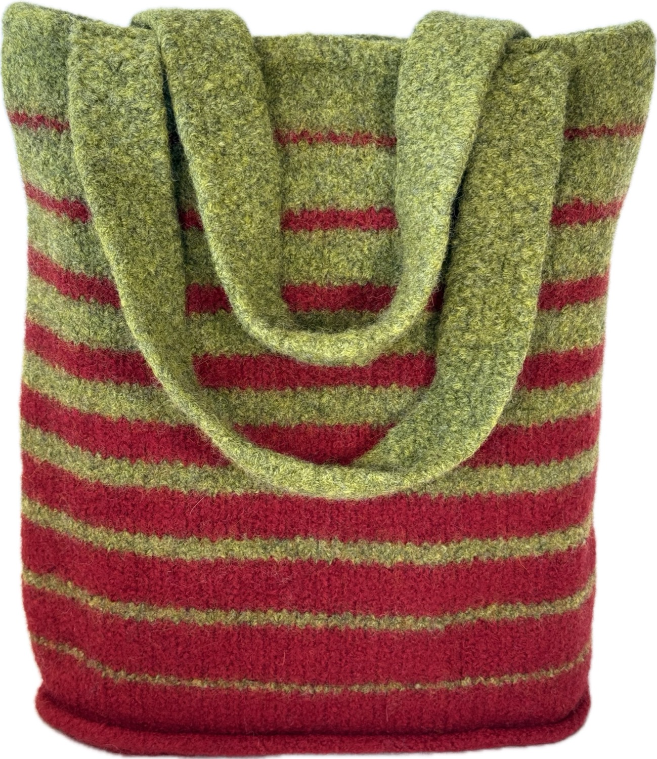 Crimson and heather green felted tote